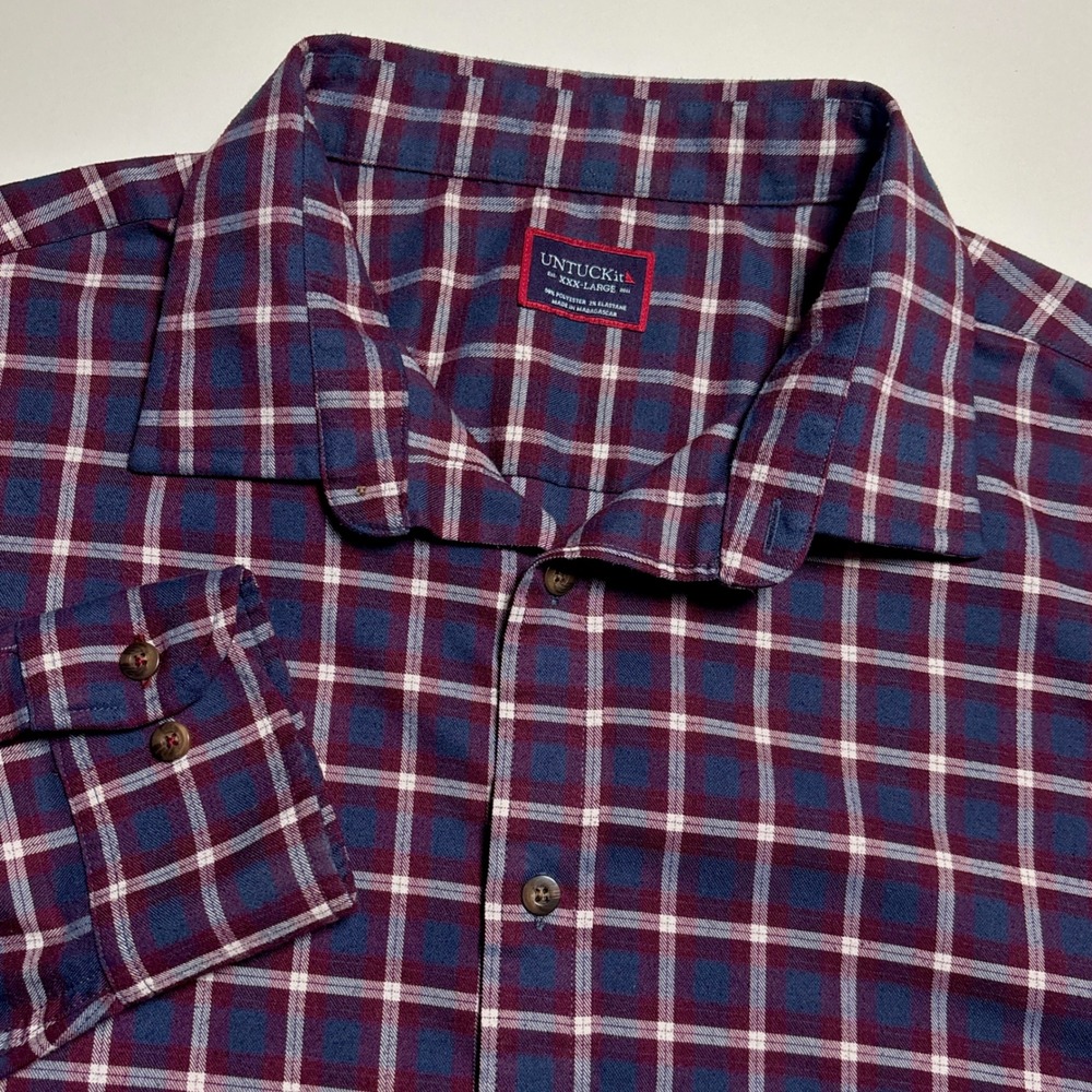 UNTUCKit Taurino Plaid Flannel Shirt Mens XXXL Burgundy‎ Long Sleeve Button Down